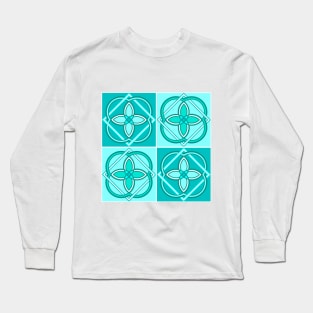 Tile pattern blue green mint Long Sleeve T-Shirt